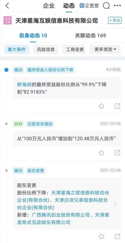 騰訊關聯公司注資星海互娛，動漫游戲與數字文創開發迎新機